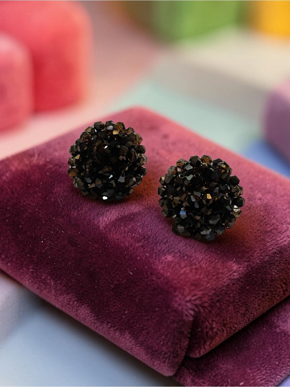 Sassy Jones Malia Rose/Brown Cluster Beaded Stud Earrings